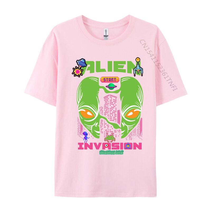 Brand Men T Shirt Printed Customized Top Tshirts Alien invasion retro T Shirts Round Collar Free Shipping
