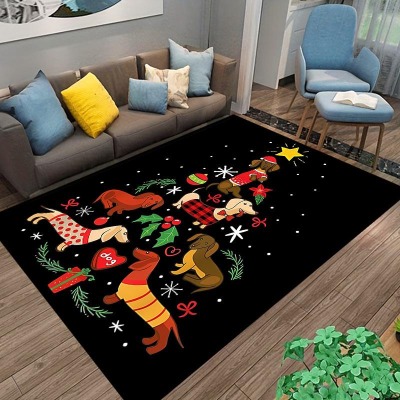 Flannel Rug Dachshund Dogs Christmas Tree Holiday Black Xmas Art Decor for Living Room Bedroom Gift for Women