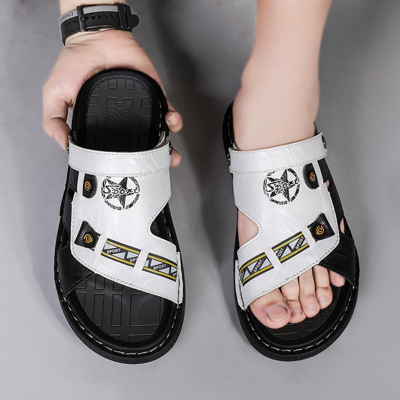 Slippers for men, genuine leather for summer leisure beach sandals, Korean version for men, personalized external wear sandals,