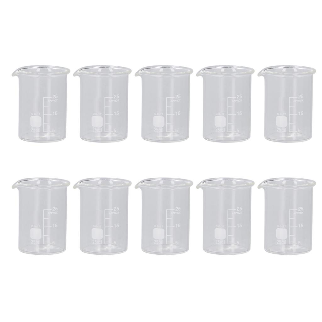 10PCS Glass Beaker Set Experiment Measuring Cup with Scale Teaching Equipment 25mL Capacity