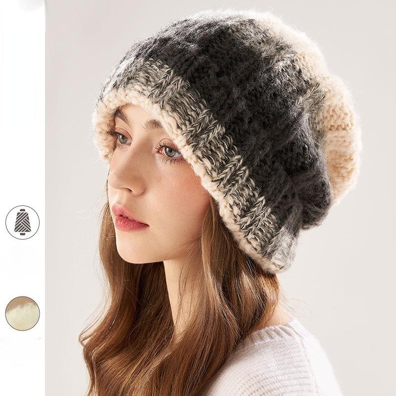 Spring and autumn warm ear protection big head circumference wool knitted pile hat woman