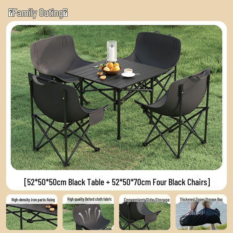 High-Back Portable Moon Chair and Folding Table Set for Camping and Picnic