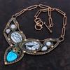 Blue Carved Bone Face Necklace Copper Wire Wrapped Gemstone Necklace Pinolith Jasper & Moonstone Necklace Handmade Adjustable Chain Necklace