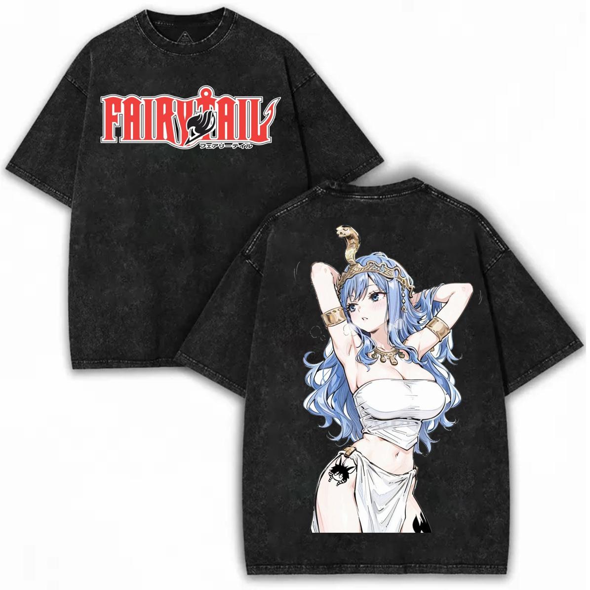 Anime Fairy Tail Juvia Lockser Print Tshirt Clothing Washed Tshirt Comfortable Oversized Unisex High Quality Hot Product Tee S