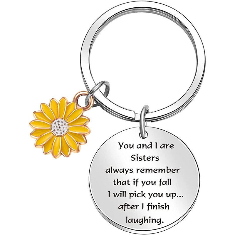 Cute Mobile Phone Lanyard Chain Sunflower Pendant Metal Stainless Steel Keychain Encouragement Message Pendant Charm Men Women
