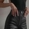 European & American Women's PU Splicing Slim Leather Pants with Hip-Lifting Front Zipper Design