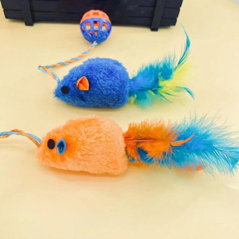 Interactive Plush Cats Exercise Mouse Toy with Bells Ball and Feathered Promotes Active Playtimes And Owner Pet