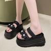 Internet celebrity double flower platform sandals women fashion heightening slippers 2025 new home wear versatile fairy style sandals