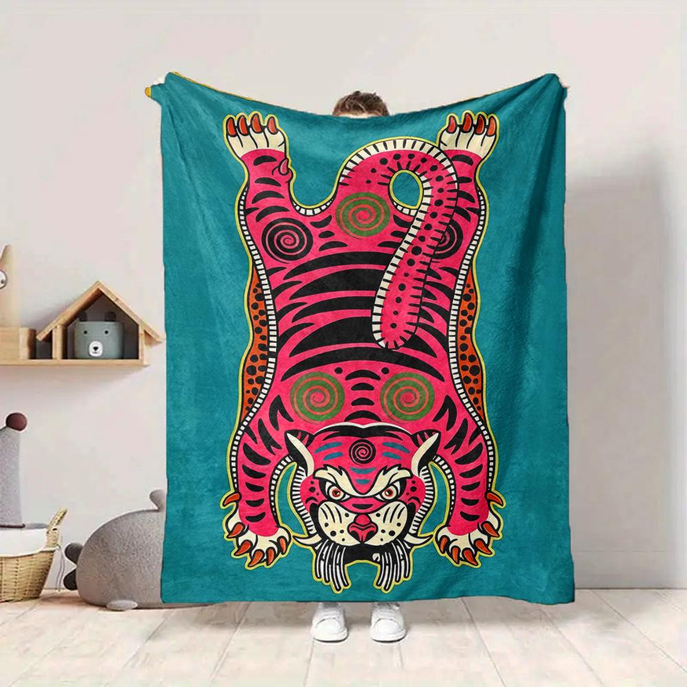 1Pc Tiger Abstract Artwork Blanket Soft And Comfortable Casual Warm Camping Travel Christmas Halloween Xmas Gift M9286