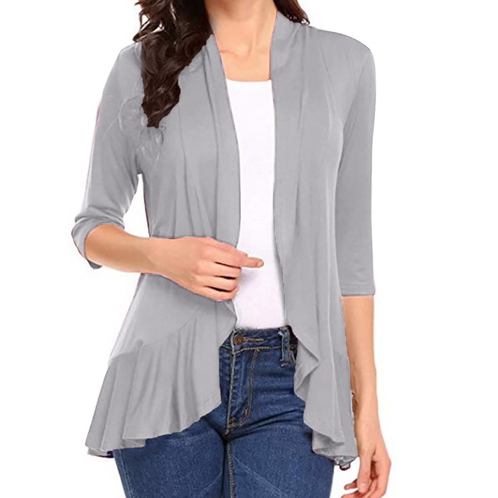 Dámský kardigan pro volný čas s měkkým řaseným kardiganem s tříčtvrtečními rukávy