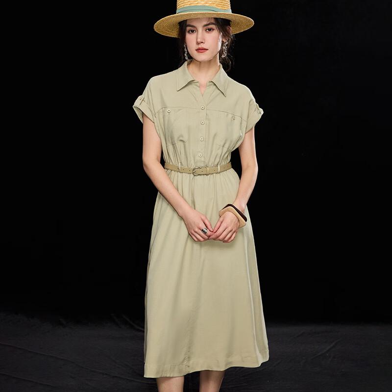 Wudao Tencel Linen Blend Short-Sleeve Shirt Dress with Belt