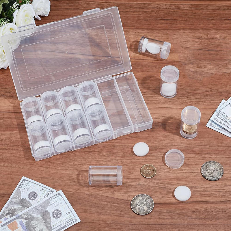 Small Clear Round Coin Storage Tube Plastic Coin Holder With Protective Sponge Commemorative Coins Collection Tubes Set
