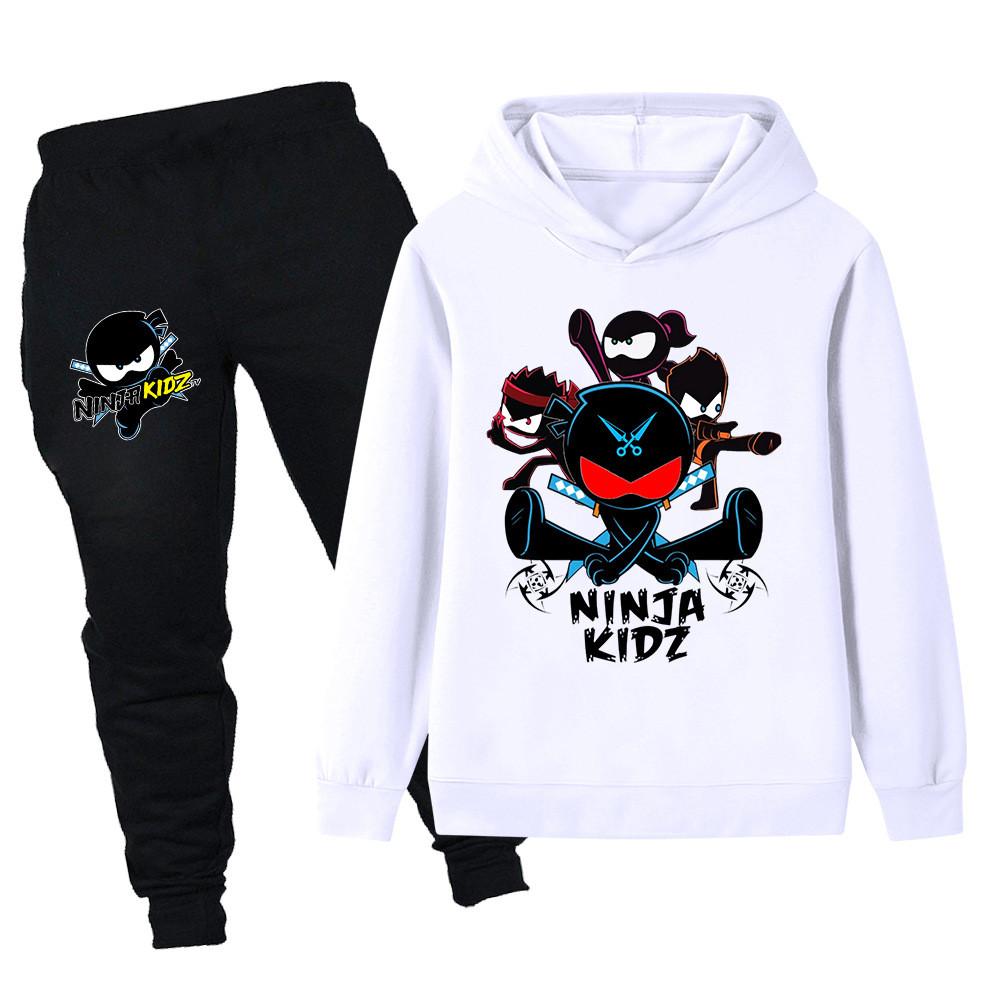 PB1170 Kids Boys Girls NINJA KIDZ Print Outdoor Long Sleeves Hoodie Pants Outerwear Sets