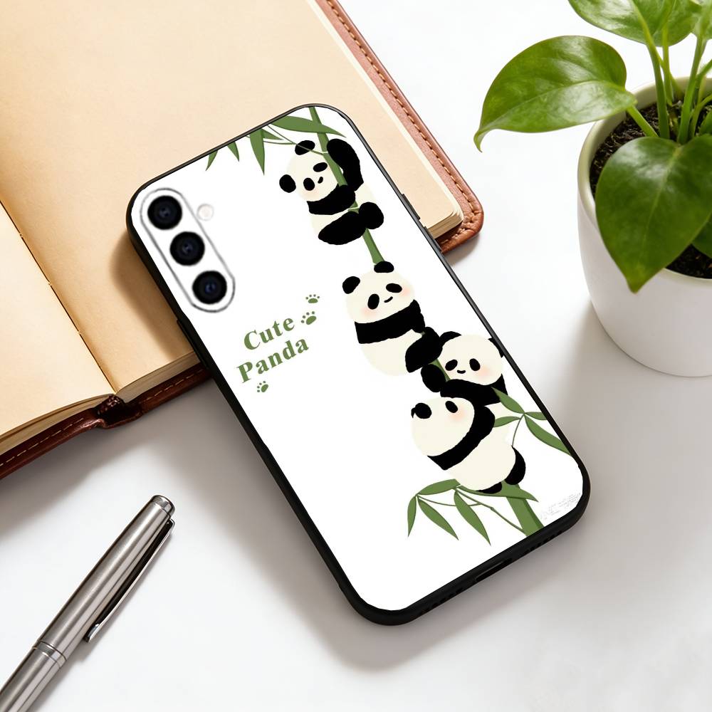 panda Phone Case Black Silicone Soft For Samsung Galaxy A73,A72,A71,A70,A53,A52,A51