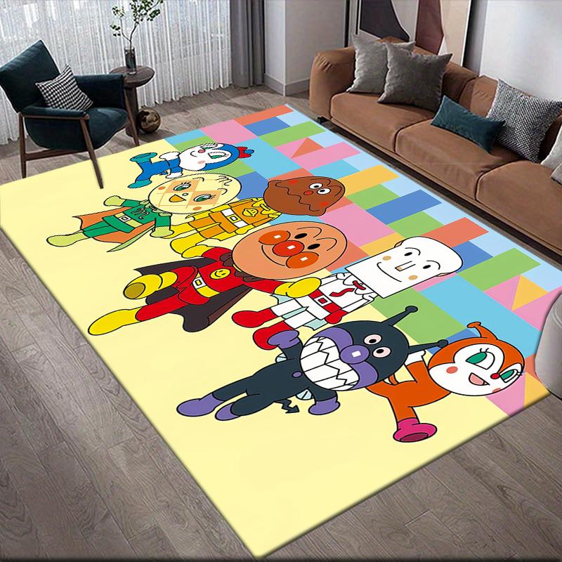 Anpanman Squad Square Area Rug, Non-Slip Floor Mat for Bedroom, Perfect Gift for Anpanman Fans