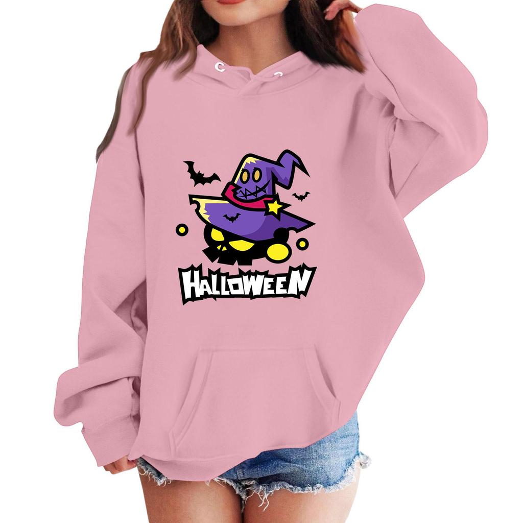 Kids' Halloween Print Hoodie - Casual Loose Fit Pullover Sweatshirt for Boys and Girls