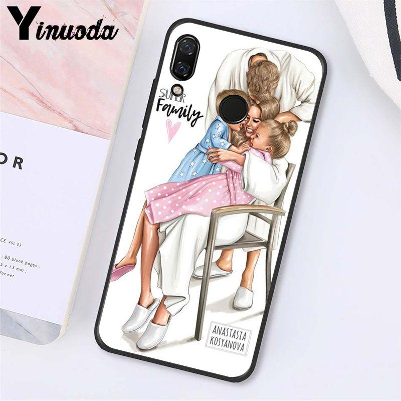 Yinuoda Fashion Black Brown Hair Baby Mom Girl Queen Phone Case for Xiaomi Redmi Note 7 8T Redmi 5plus 6A Note8 4X Note8Pro