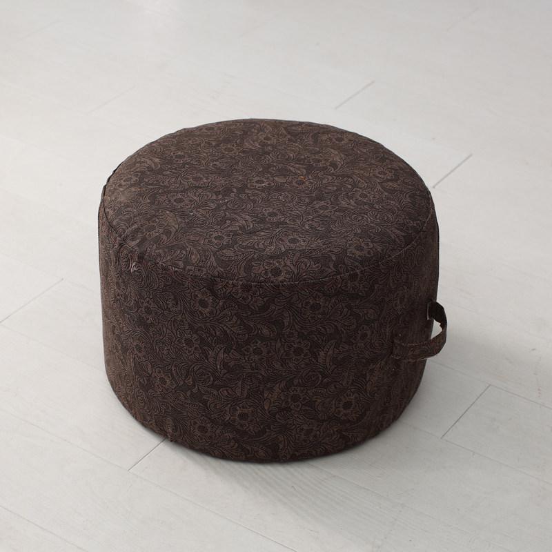 Round Fabric Stool with Linen and Tatami Mat - Washable Cushion for Living Room.