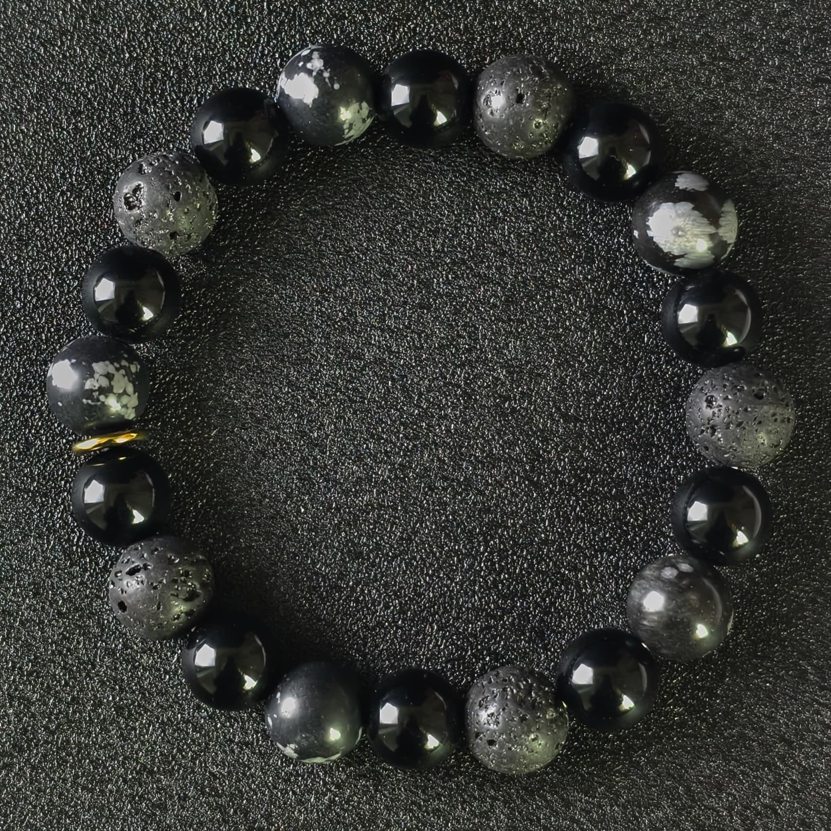 Natural Black Onyx Volcanic Rock Map Stone Beads Bracelet Homme Copper Accessories Lava Jewelry