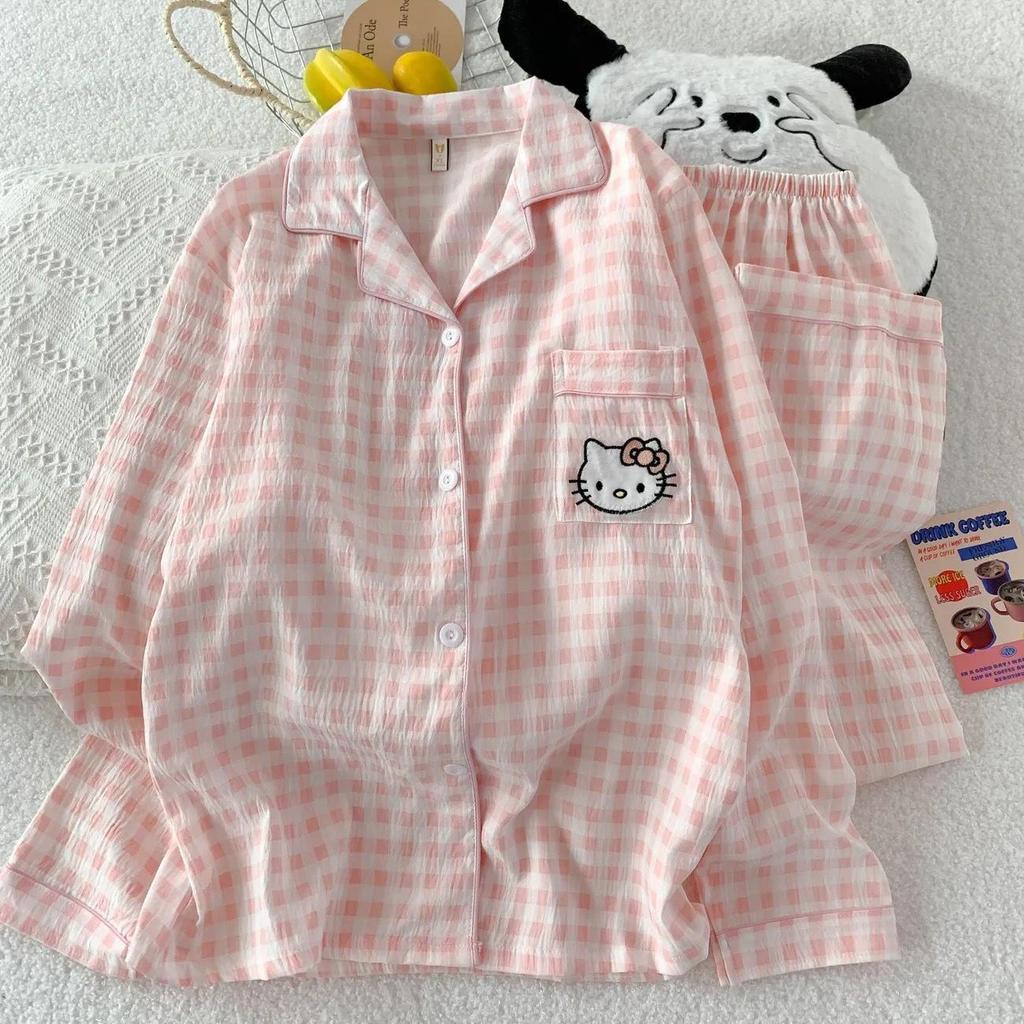 Cloud Cotton Cartoon Pajama Set: Long Sleeve Cardigan and Pants for Women