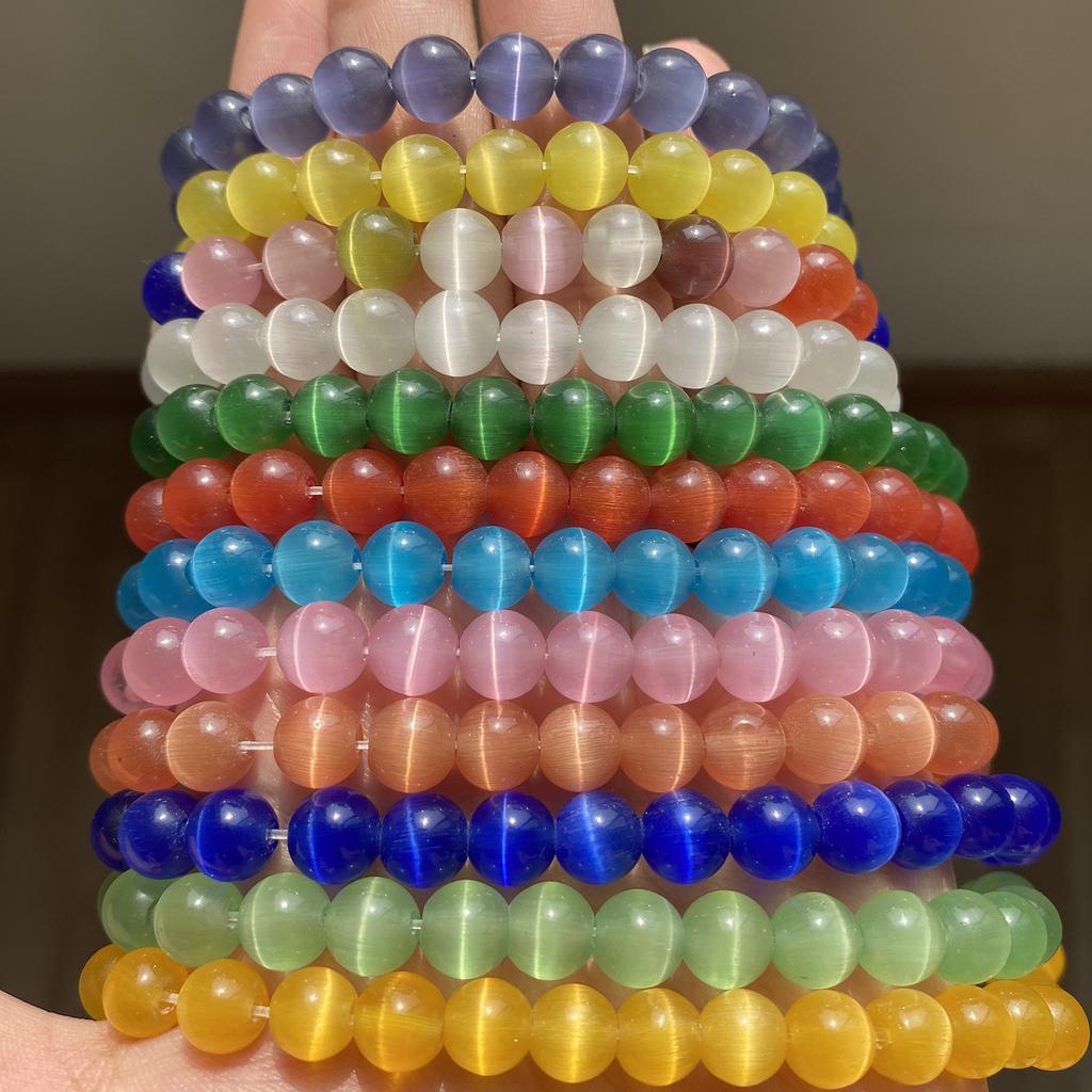4/6/8/10/12mm Pink Color Cat Eye Opal Beads Natural Stone Glass Loose Beads for Jewelry Making DIY Bracelets Accessories 15''