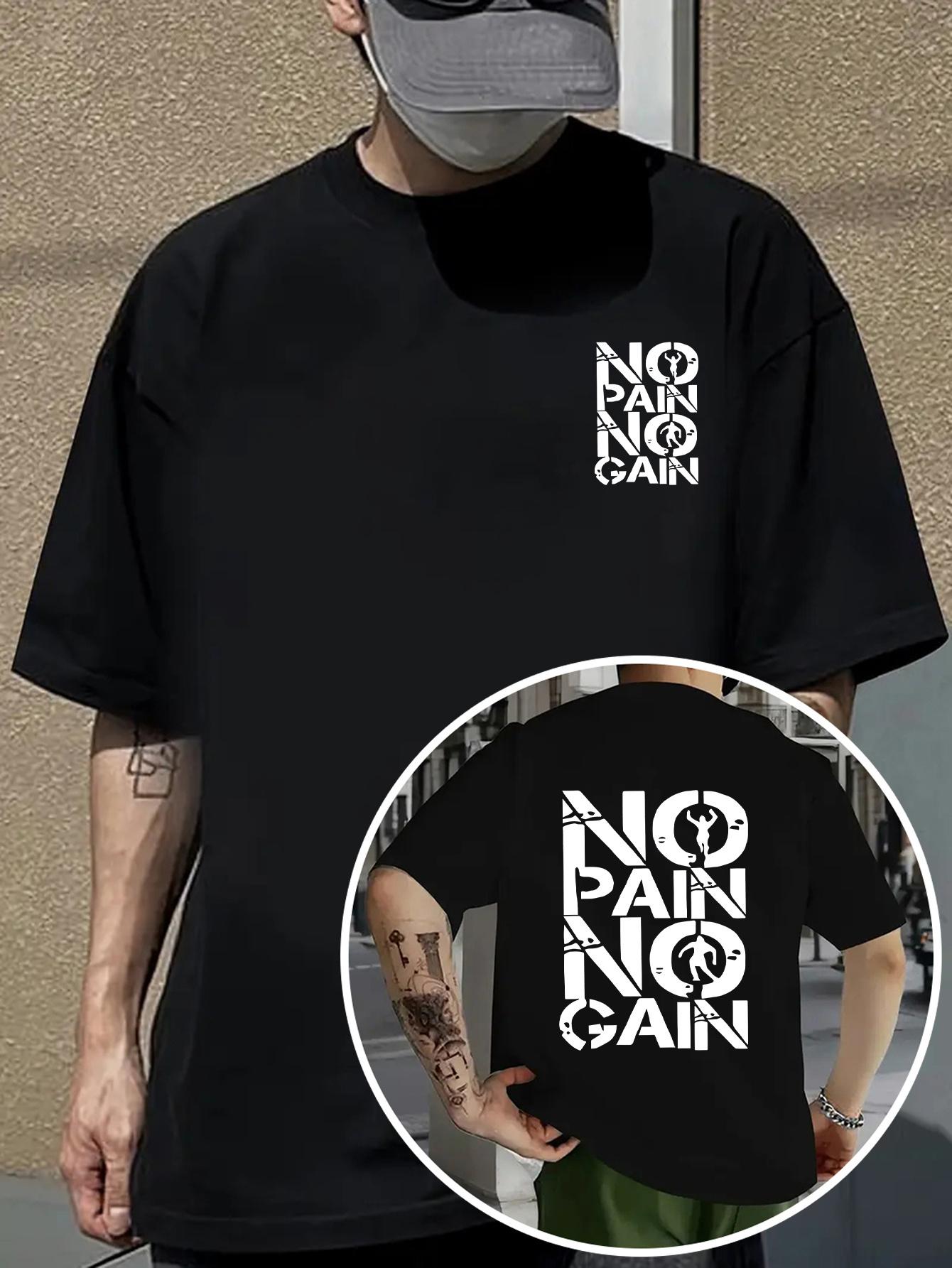 

Niu Wang Selected Casual T-shirt - Light Green Loose Fit Breathable Summer Short Sleeve with No Pain No Gain Motivational Print XL