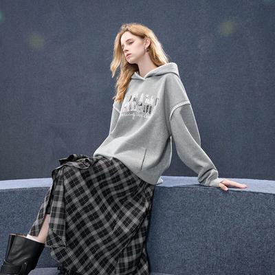 Sancai 2025 Autumn Loose Fit Hooded Embroidered Sweatshirt