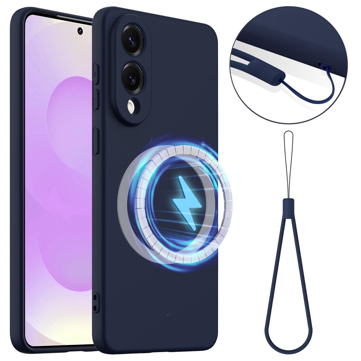 

For Samsung Galaxy S25 Edge Case Compatible with MagSafe Anti-Drop Liquid Silicone Phone Cover Dark Blue