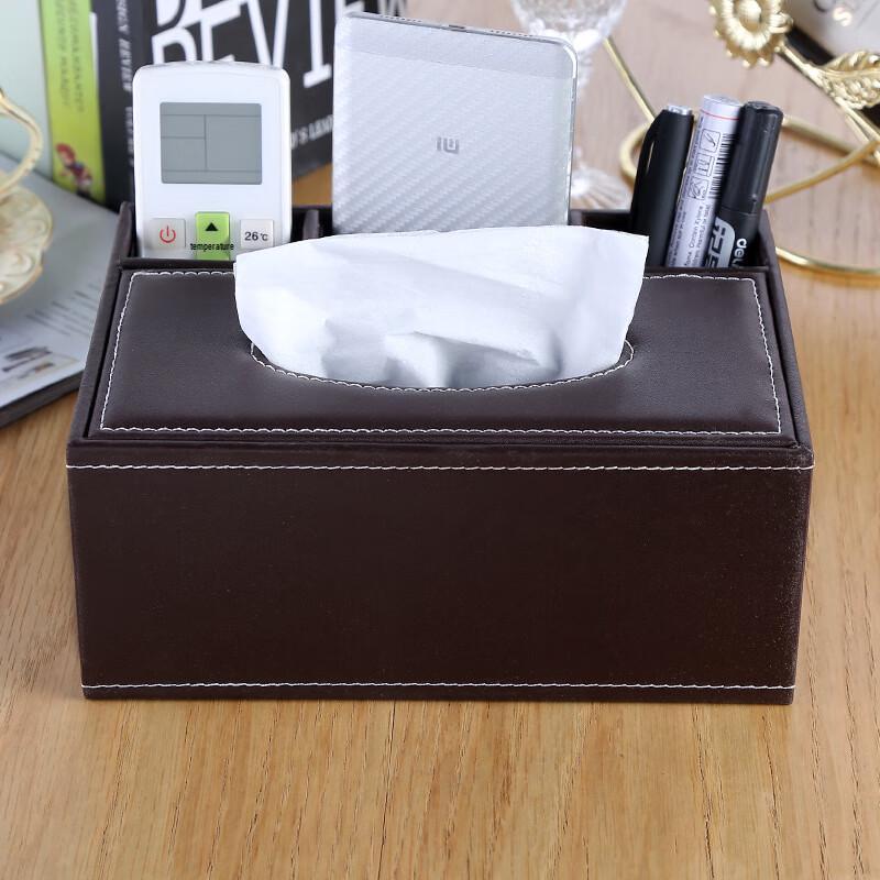 GOWKE Faux Leather Tissue Box with Remote Control Organizer