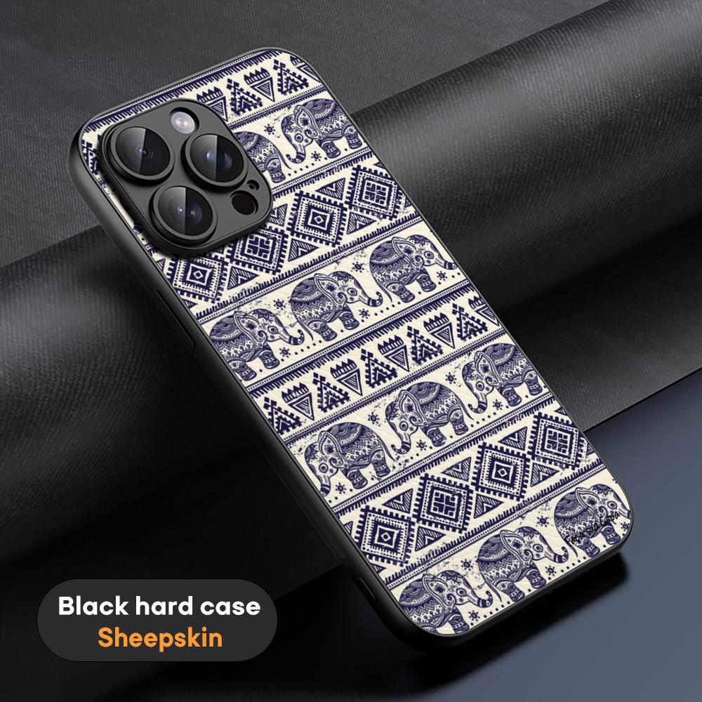 Indian Retro Luxury Fashion Pattern Design Phone Case For iPhone 16 15 14 13 12 11 Plus Pro Max Black Hard Case Sheepskin