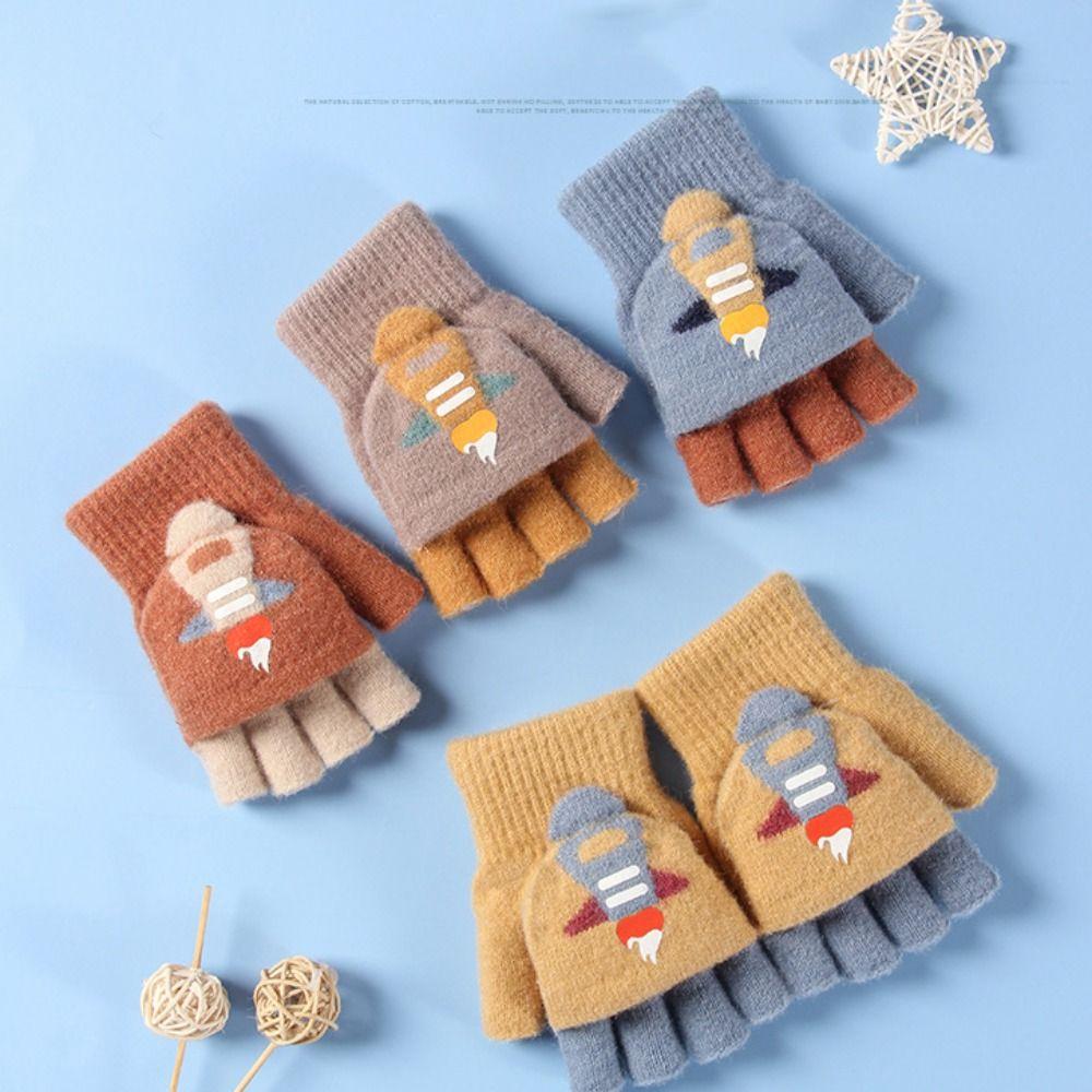 

Outdoor Rocket Windproof Nylon Flip Cover Gloves Thick Mittens Children s Gloves Half Finger Gloves жёлтый