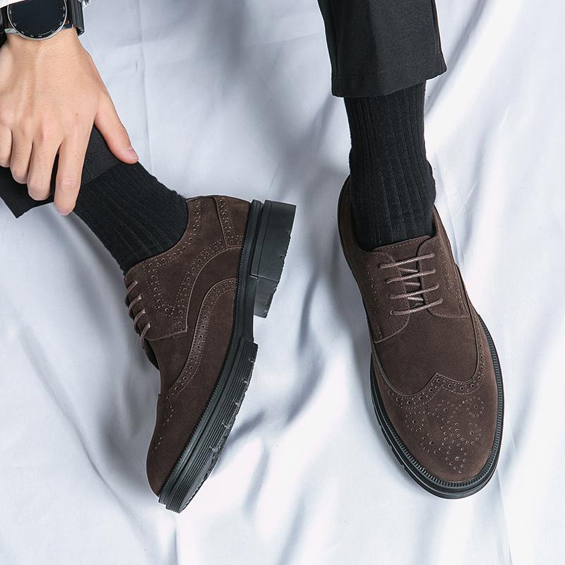 Fashion Handmade Carving Business Derby Shoes Office Men's Shoes Black Evening Dress Wedding Shoes Gentleman Suede Leather Shoes for Men