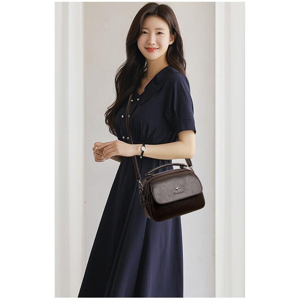 Women Multi Compartment Soft Faux Leather Handbag with Detachable Crossbody Strap for Daily Commute