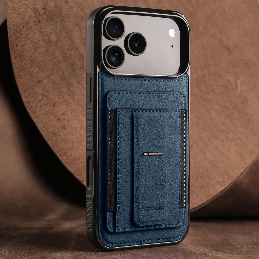 EUCAGR Luxury PU Leather Stand Phone Case For iPhone 17/16/15/14/13/12/11 Pro Max Cord Slot Holder Cover For iPhone 17 Pro Max