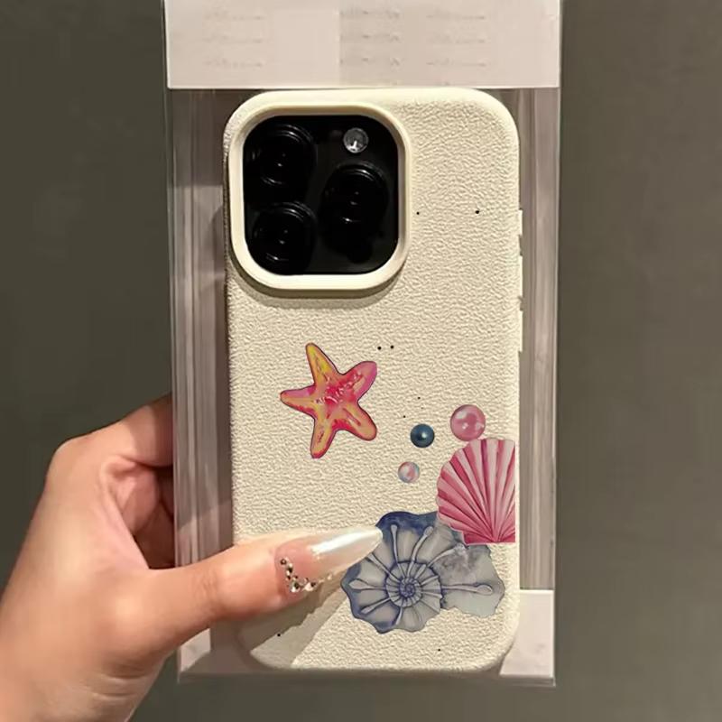Cute Starfish Jellyfish Pattern Phone Case For iPhone 17 Pro Max 16 Plus 15 Pro 14 13 12 11 XS XR 17Air Lychee Textur Soft Cover