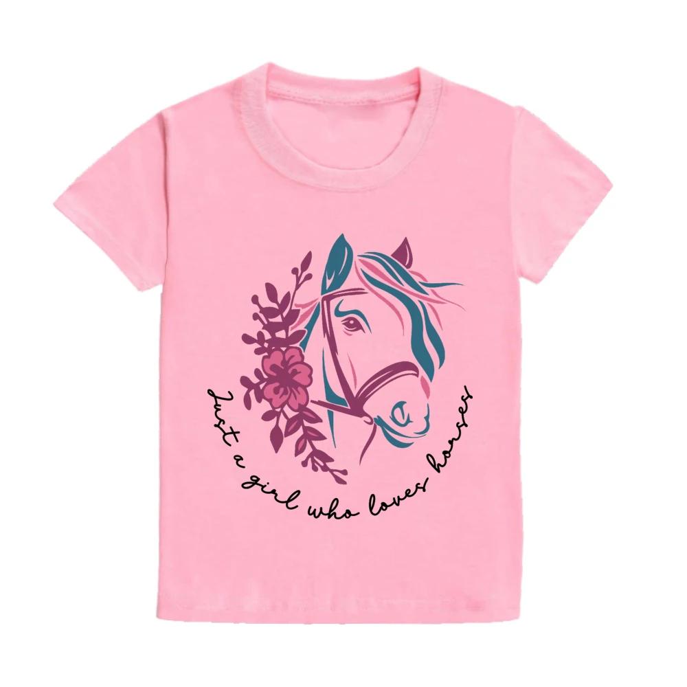 Just A Girl Who Loves Horses Print Kids Tshirt Toddler Short Sleeve Shirt Girls Cute Clothes Children Kid Gift Child Summer Tee