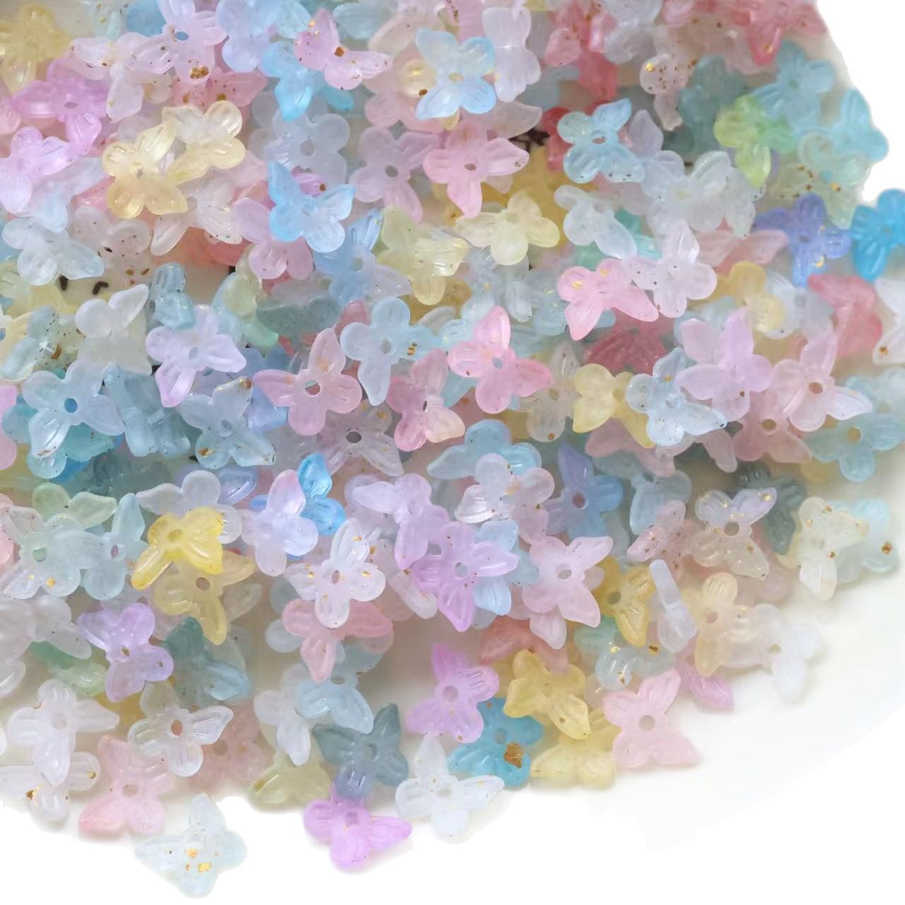 Iridescent Gradient Butterfly Beads with Gold Leaf for DIY Jewelry and Accessories Gold Leaf Ink Blue
