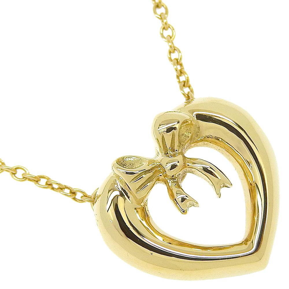 

TIFFANY&Co. Heart & Ribbon Necklace K18 yellow gold heart 3.8g Women Used