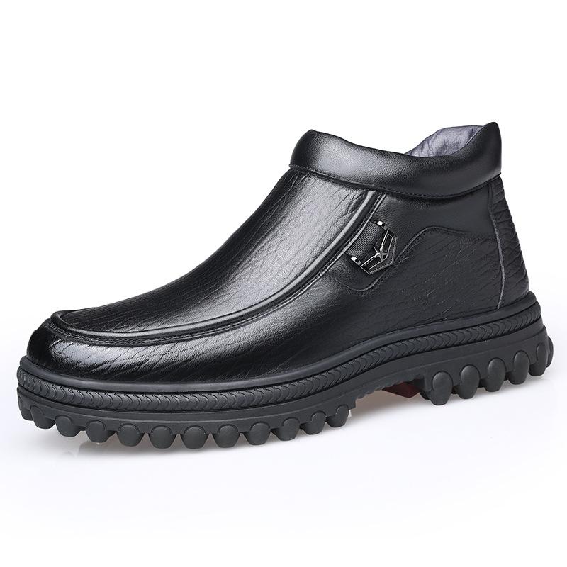 Old man's head new winter leather casual high-top men's cotton leather shoes middle-aged and elderly wool warm velvet shoes 19-99