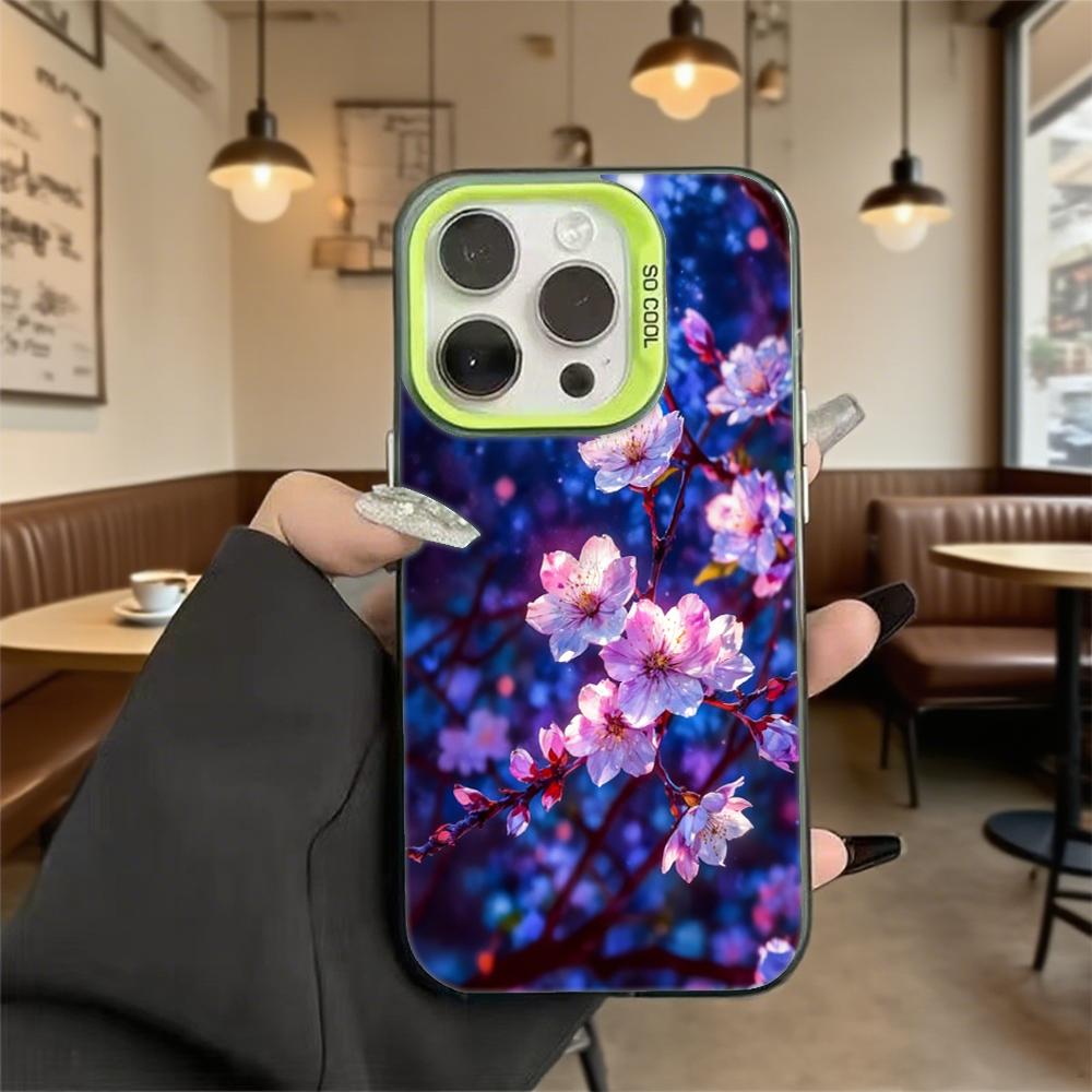 Night Cherry Blossoms Shockproof Phone Case for Iphone 16 15 14 13 12 11 Pro Max/Mini Anti-Scratch Premium Hard Cover