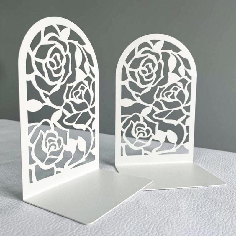 Sturdy Metal Bookends With Not Slip Base Floral Design For Home Office And Study Room