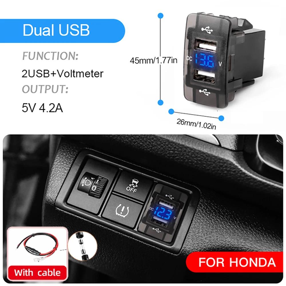 QC3.0 USB PD Typ-C Autoladebuchse Schnellladeanschluss Auto-Adapter mit LED-Voltmeter 37X24mm/45X26mm für Honda-Autos