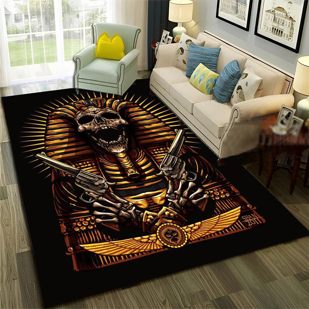 Pharaoh Egyptian Mythology Hieroglyphics Carpet Rug for Home Living Room Bedroom Sofa Doormat Decor,Area Rug Non-slip Floor Mat