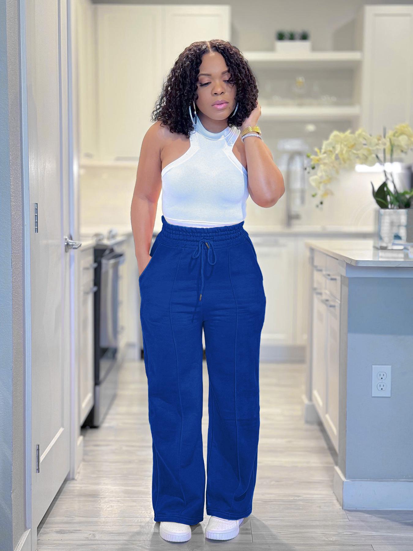 

Women’s European Casual Vertical Stripe Drawstring Sweatpants Extra Large синий