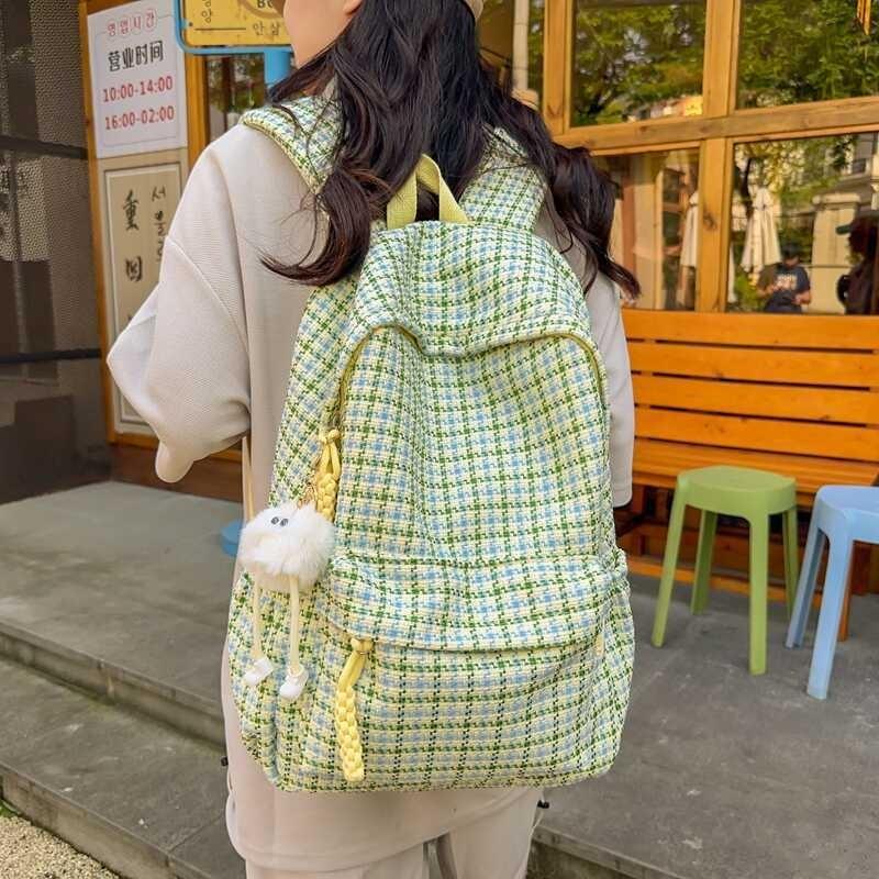 Chic Japanese Plaid Backpack High Quality Lightweight Long-lasting Design