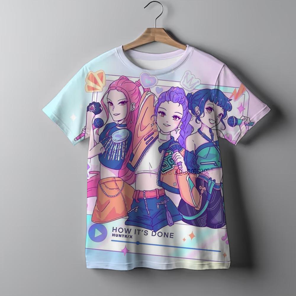 Y2K KPop Demon Hunters Kids T-shirt Cartoon Figure Printed Tops Tees Boys Girls Casual Short Sleeve Tshirt Children's Clothing