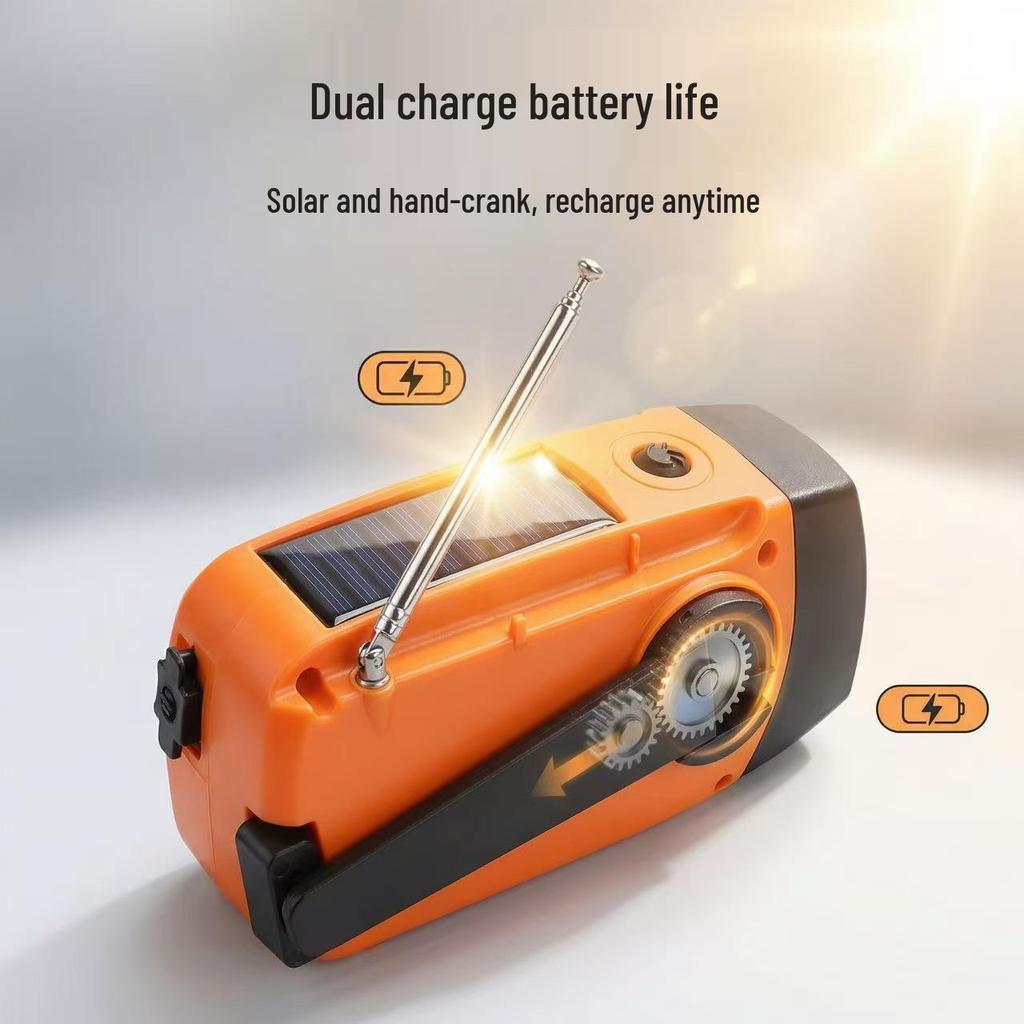 Hand-Crank Solar Radio with SOS Alarm & LED Light, IPX3 Waterproof