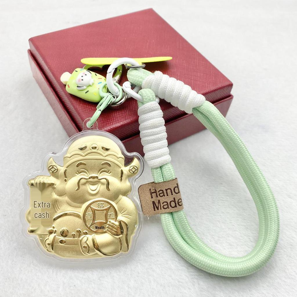 999 Pure Gold God of Wealth Pendant: Versatile Ornament for Phone, Keychain, Car, or Bag