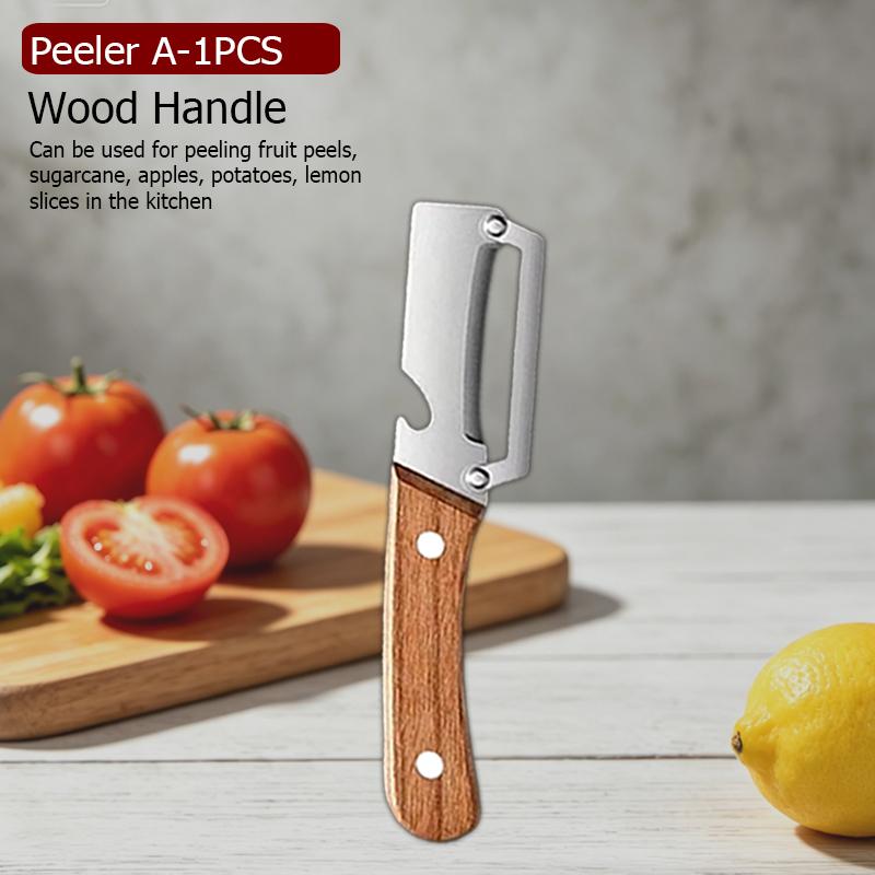 Multifunction Vegetable Fruit Peeler Stainless Steel Kitchen Slicing for Bottle Opener Fruit Peeler with Wood/Steel Handle7