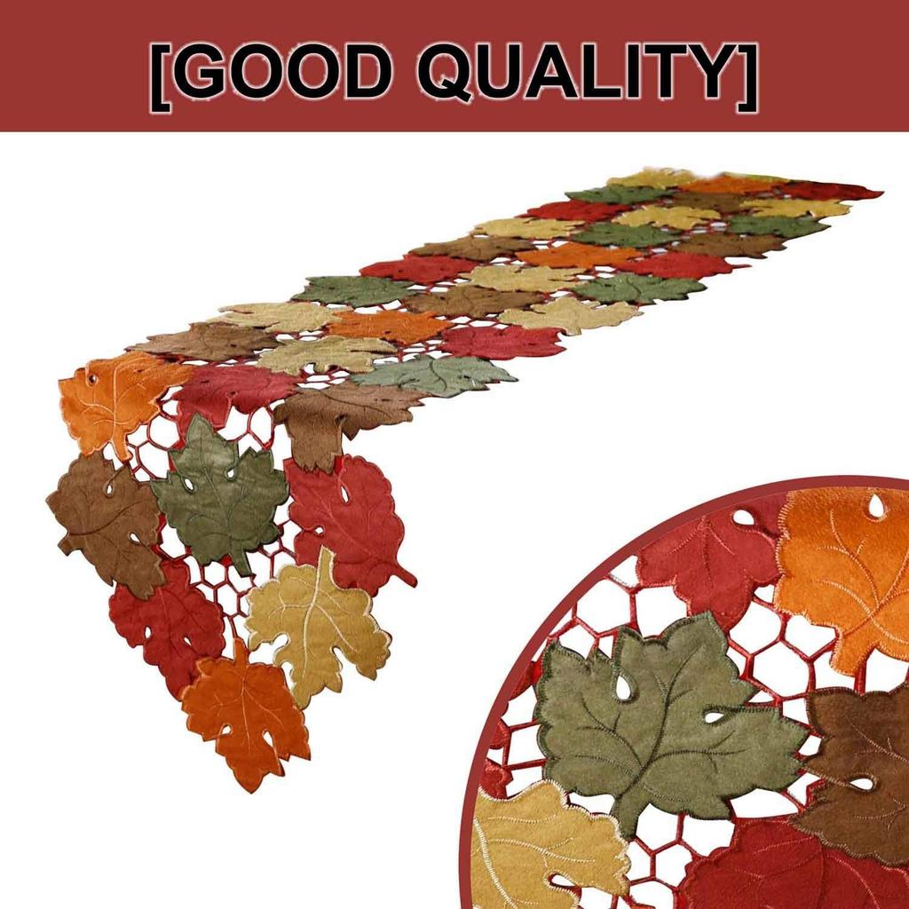 OWENIE Fall Table Runner 70 Inches Long, Thanksgiving Table Runner for Fall Decor, Embroidered Brown Harvest Maple Leaves Table Decorations ,